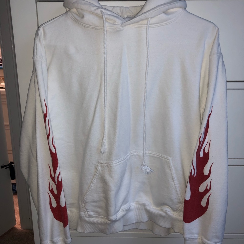 Brandy Melville White Hoodie with Flames